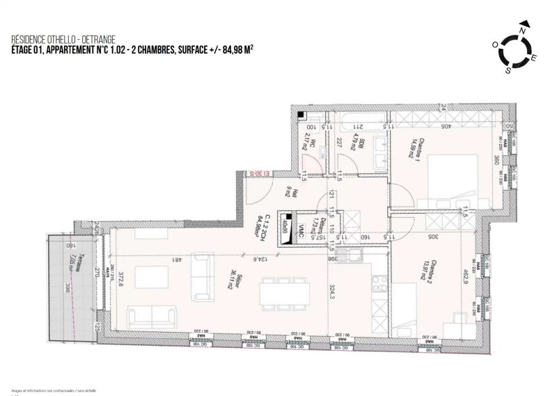 Apartment with 2 rooms to sell in Oetrange