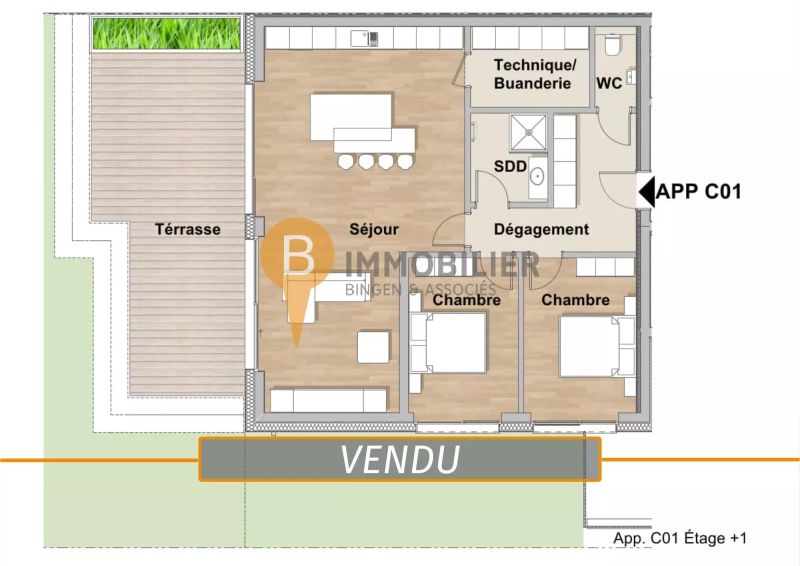 Apartment with 2 rooms to sell in Niederanven