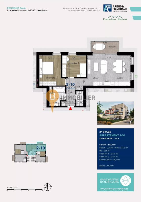 Apartment with 2 rooms to sell in Luxembourg-Cents