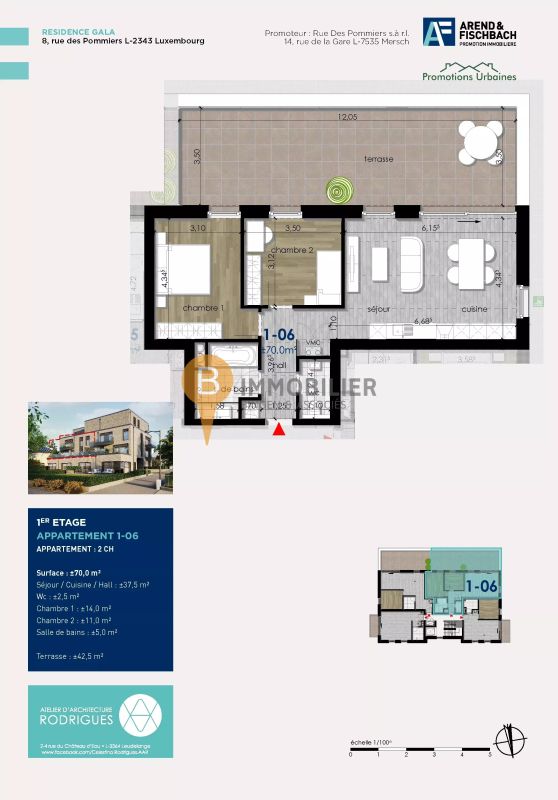 Apartment with 2 rooms to sell in Luxembourg-Cents