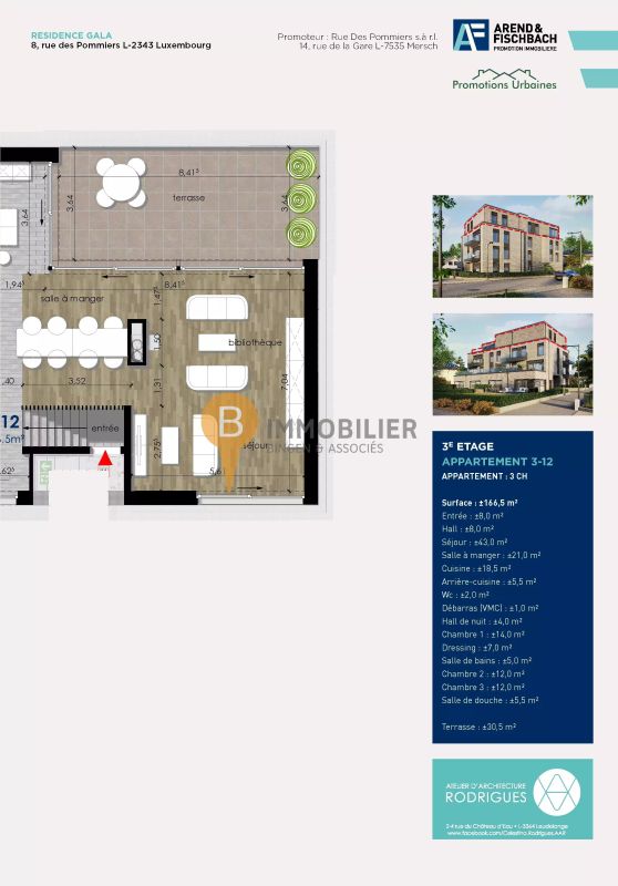 Apartment with 3 rooms to sell in Luxembourg-Cents