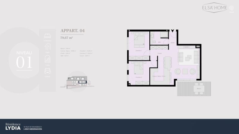 Apartment with 2 rooms to sell in Niederanven