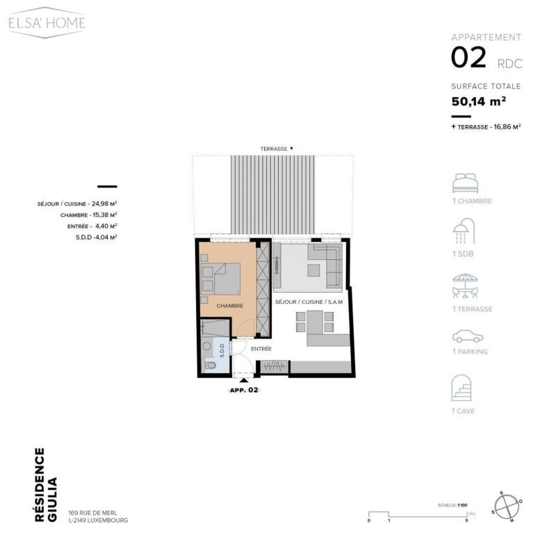 Apartment with 1 room to sell in Luxembourg-Merl