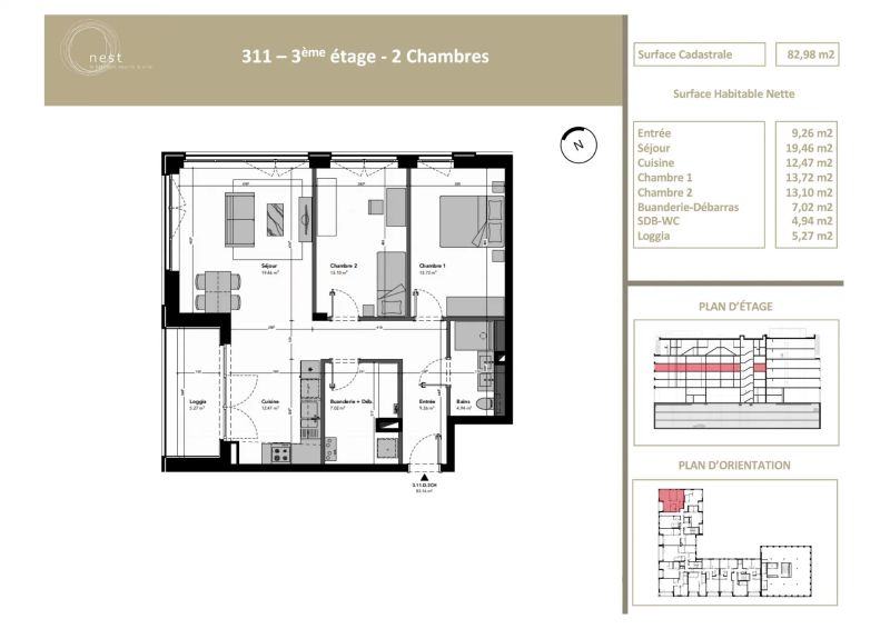 Apartment with 2 rooms to sell in Belval